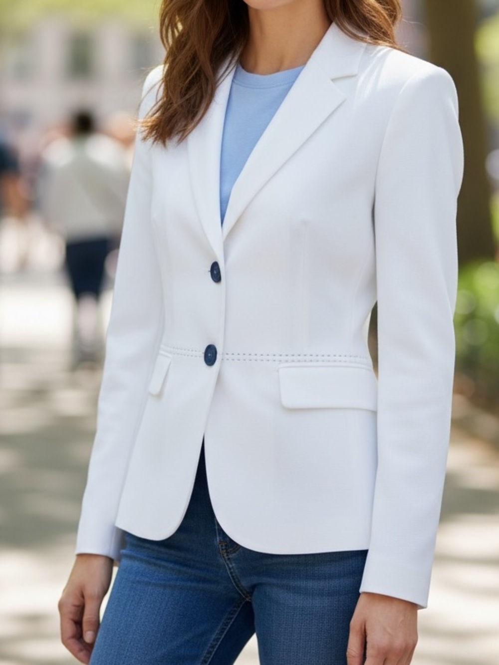 Collections for Le Suit White and Navy Women's Tailored Button Dress Jacket